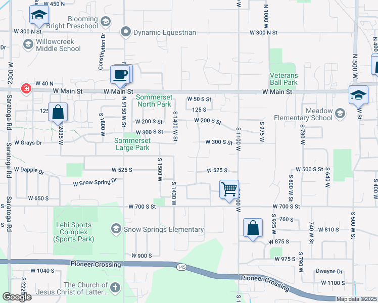 map of restaurants, bars, coffee shops, grocery stores, and more near 1356 West 425 South in Lehi