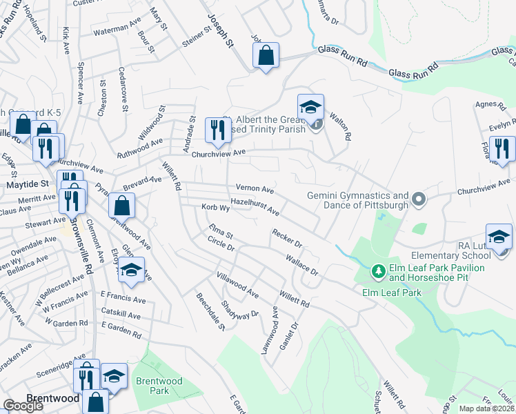 map of restaurants, bars, coffee shops, grocery stores, and more near 3206 Hazelhurst Avenue in Pittsburgh