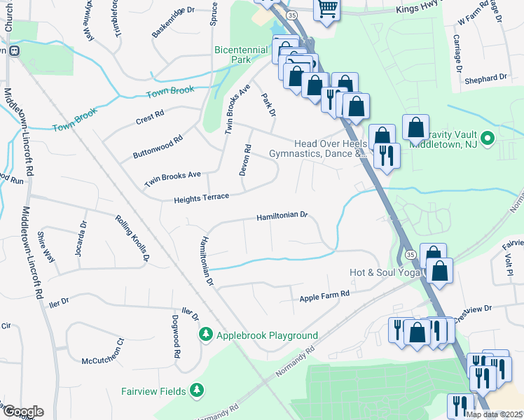 map of restaurants, bars, coffee shops, grocery stores, and more near 8 Highboy Court in Red Bank