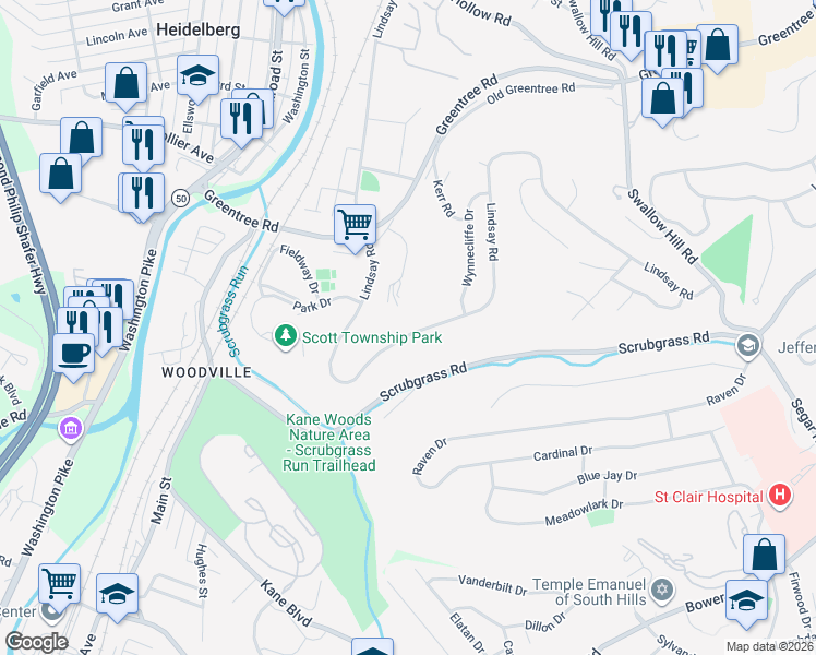 map of restaurants, bars, coffee shops, grocery stores, and more near 614 Lindsay Road in Carnegie