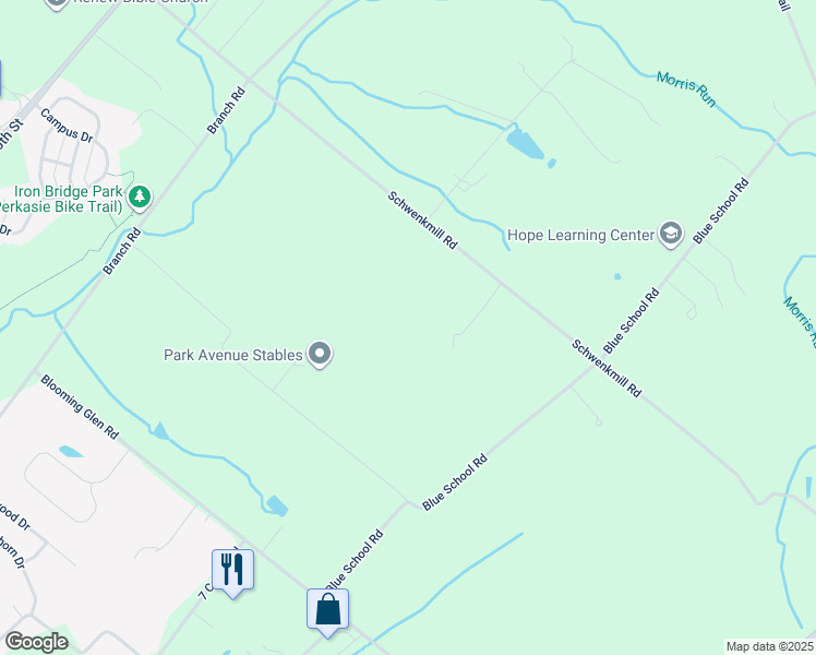 map of restaurants, bars, coffee shops, grocery stores, and more near 614 Schwenkmill Road in Perkasie