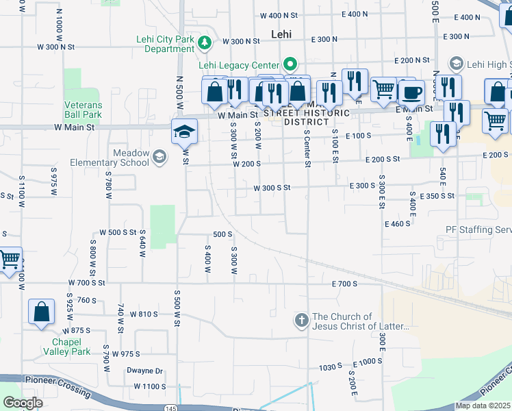 map of restaurants, bars, coffee shops, grocery stores, and more near 376 South 200 West in Lehi