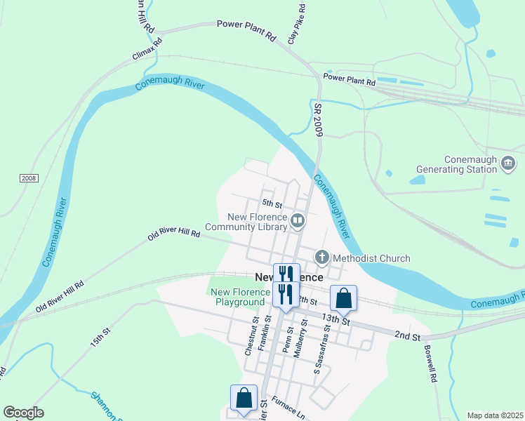 map of restaurants, bars, coffee shops, grocery stores, and more near 119 Walnut Street in New Florence