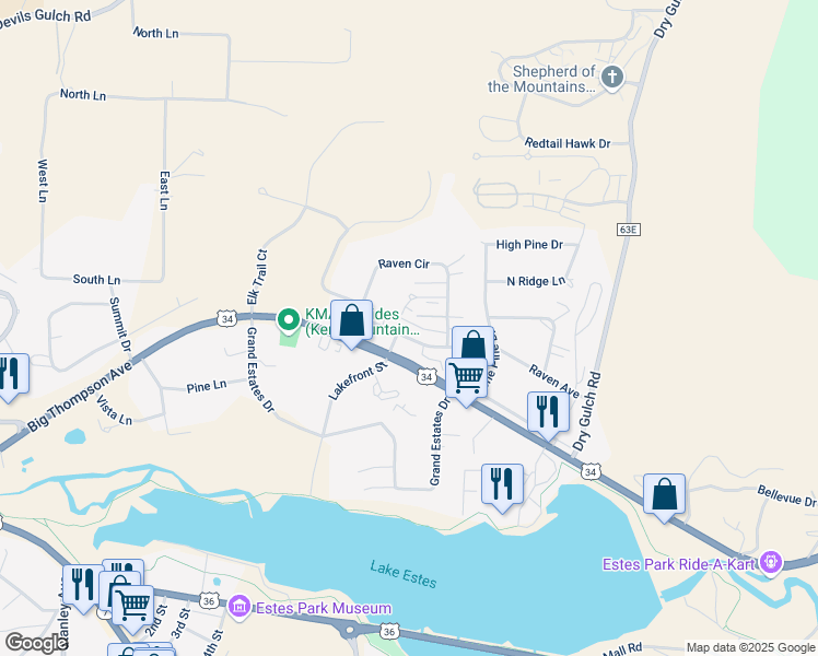 map of restaurants, bars, coffee shops, grocery stores, and more near in Estes Park