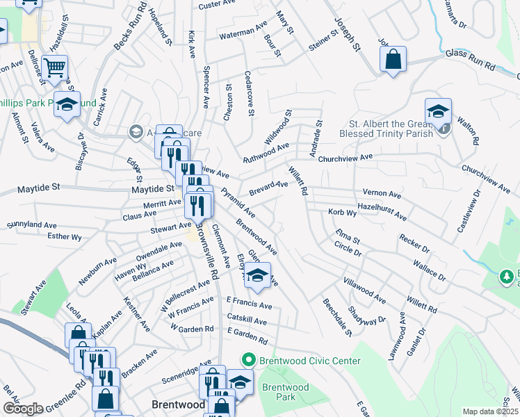 map of restaurants, bars, coffee shops, grocery stores, and more near 3019 Pyramid Avenue in Pittsburgh