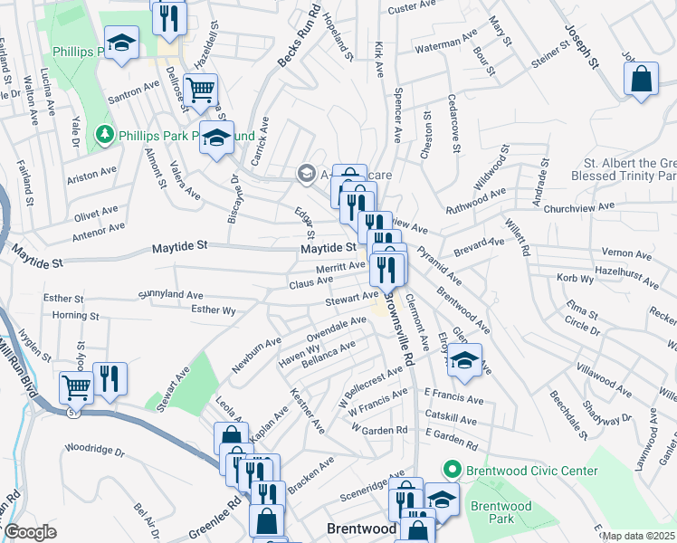 map of restaurants, bars, coffee shops, grocery stores, and more near 32 Stewart Avenue in Pittsburgh