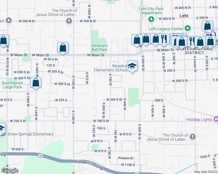 map of restaurants, bars, coffee shops, grocery stores, and more near 348 South 780 West in Lehi