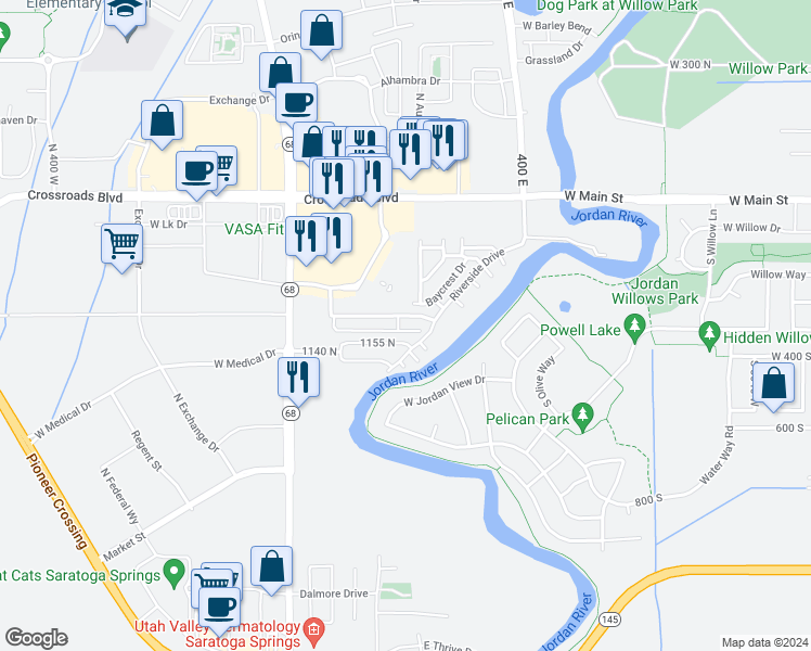 map of restaurants, bars, coffee shops, grocery stores, and more near 183 Riverbend Road in Saratoga Springs