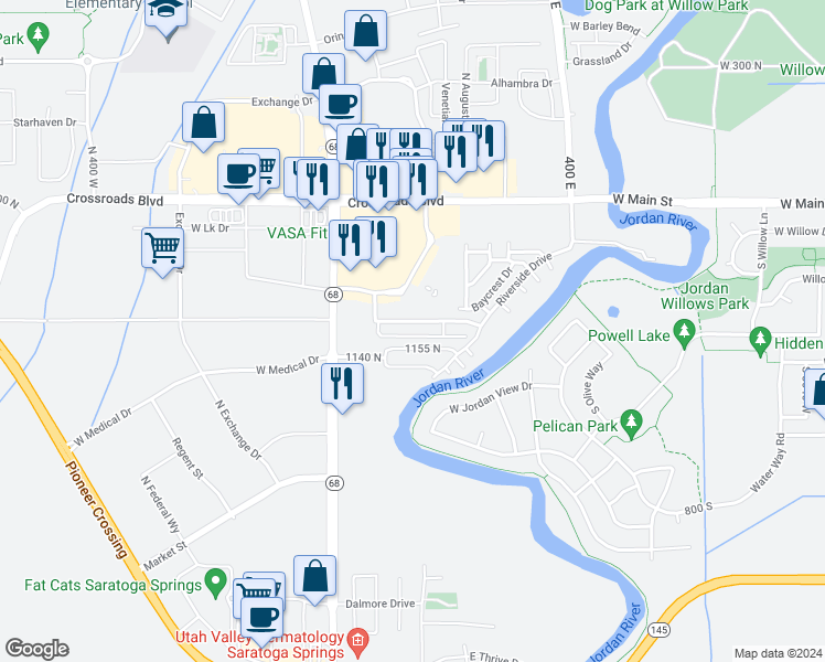 map of restaurants, bars, coffee shops, grocery stores, and more near 117 Riverbend Road in Saratoga Springs