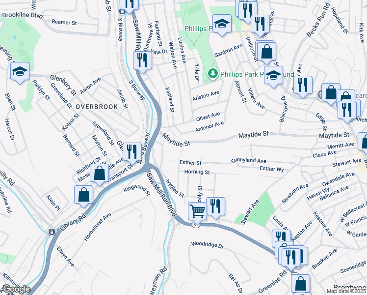 map of restaurants, bars, coffee shops, grocery stores, and more near 702 Esther Street in Pittsburgh