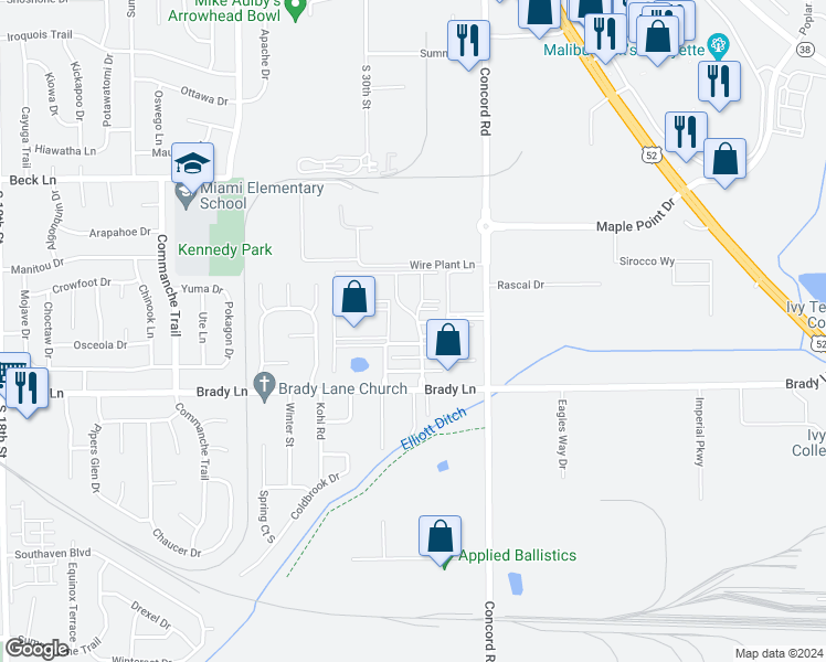 map of restaurants, bars, coffee shops, grocery stores, and more near 3164 Pheasant Run Drive in Lafayette