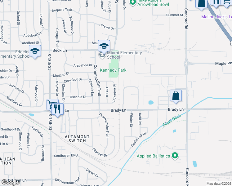 map of restaurants, bars, coffee shops, grocery stores, and more near 3112 West Court in Lafayette