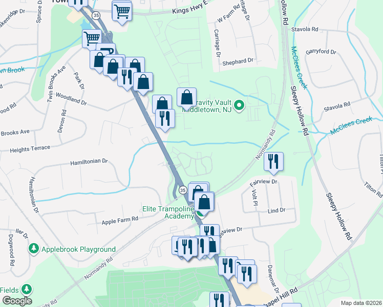 map of restaurants, bars, coffee shops, grocery stores, and more near 2802 Buckingham Circle in Monmouth County