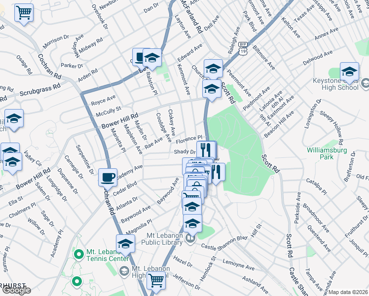 map of restaurants, bars, coffee shops, grocery stores, and more near 37 Shady Drive West in Pittsburgh