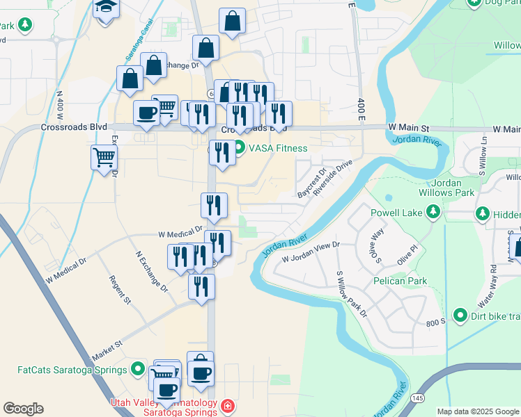 map of restaurants, bars, coffee shops, grocery stores, and more near 127 Jordan Ridge Boulevard in Saratoga Springs