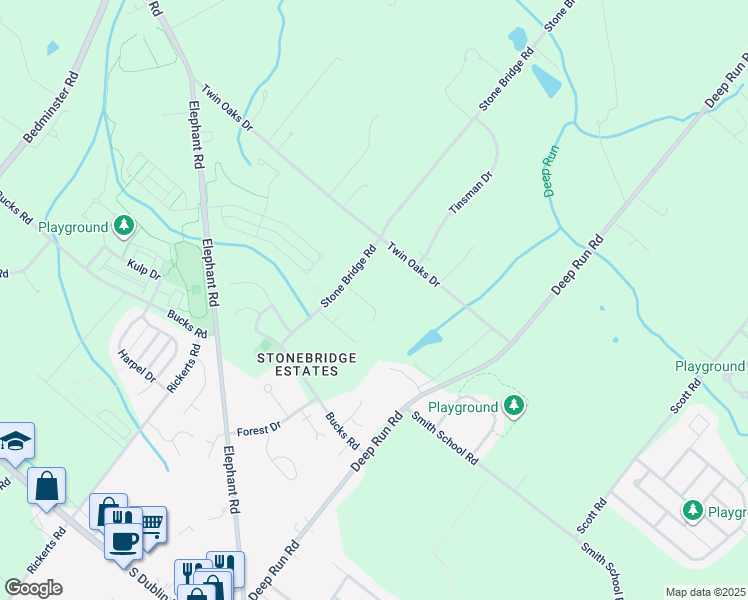 map of restaurants, bars, coffee shops, grocery stores, and more near 10 Ruhl Drive in Perkasie