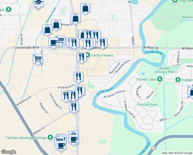 map of restaurants, bars, coffee shops, grocery stores, and more near 117 Riverbend Road in Saratoga Springs