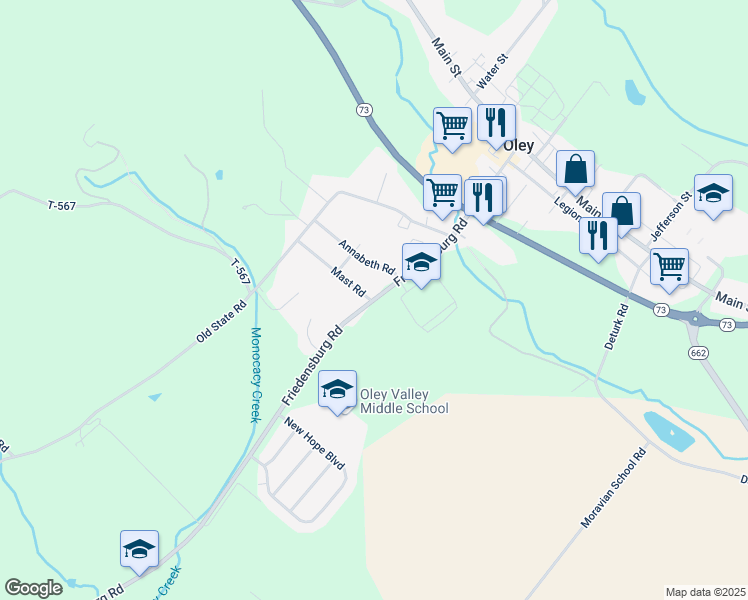 map of restaurants, bars, coffee shops, grocery stores, and more near 3307 Friedensburg Road in Oley