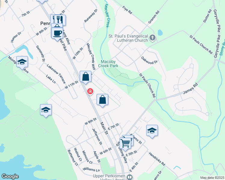 map of restaurants, bars, coffee shops, grocery stores, and more near 128 Hillcourt Drive in Red Hill