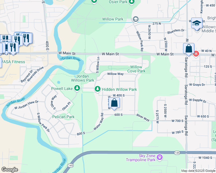 map of restaurants, bars, coffee shops, grocery stores, and more near 3082 West 400 South in Lehi