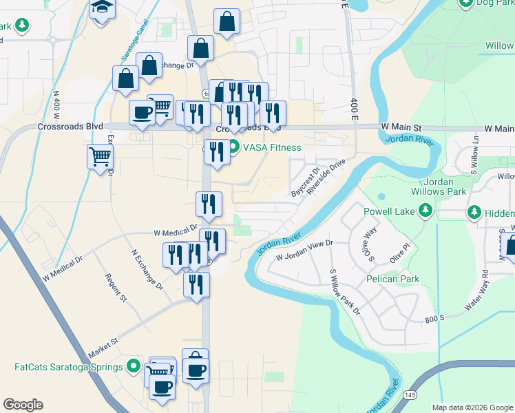 map of restaurants, bars, coffee shops, grocery stores, and more near 117 Riverbend Road in Saratoga Springs