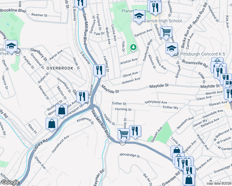 map of restaurants, bars, coffee shops, grocery stores, and more near 726 Esther Street in Pittsburgh