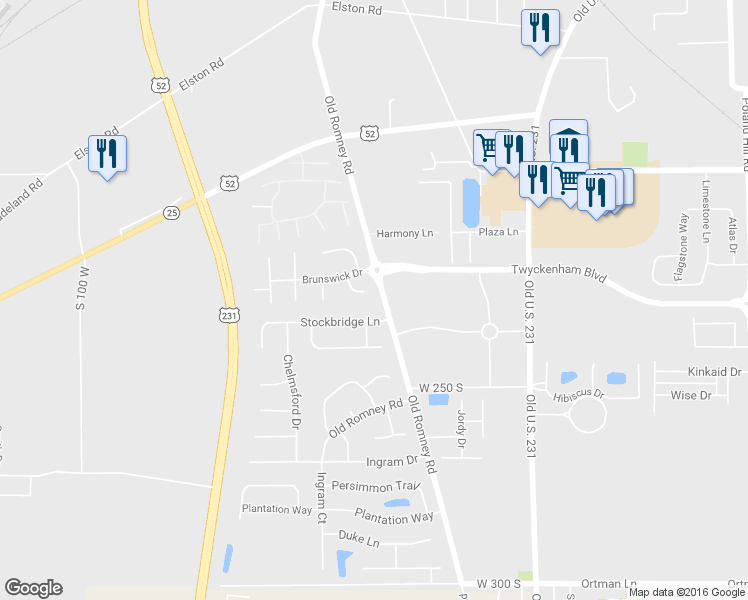 map of restaurants, bars, coffee shops, grocery stores, and more near 208 Stockbridge Lane in Lafayette