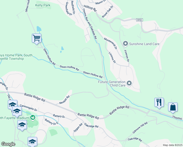 map of restaurants, bars, coffee shops, grocery stores, and more near 231 Steen Hollow Road in Oakdale