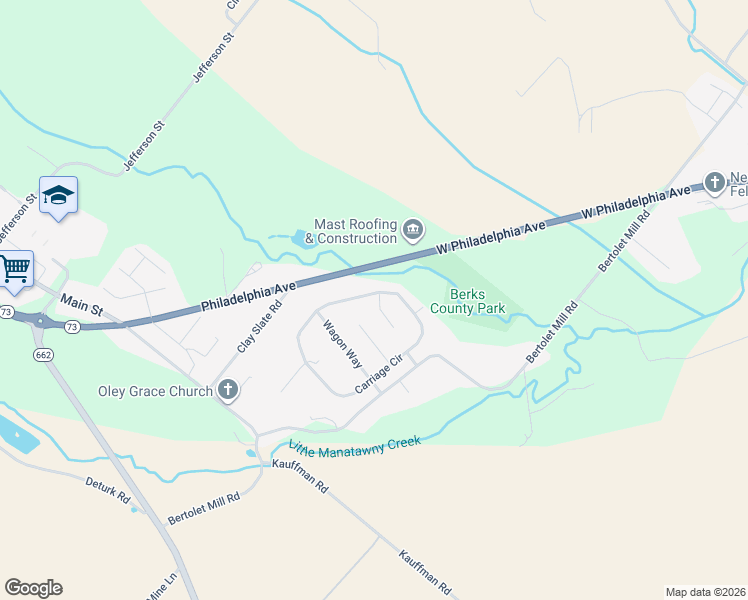 map of restaurants, bars, coffee shops, grocery stores, and more near 6 Surrey Court in Oley