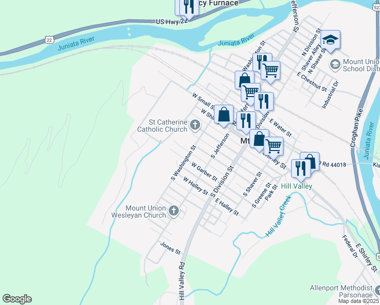 map of restaurants, bars, coffee shops, grocery stores, and more near West Davis Street in Mount Union