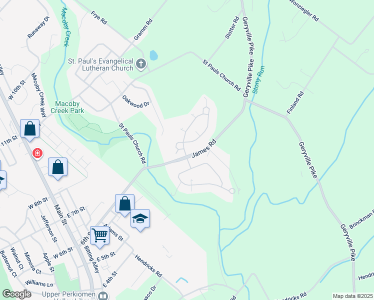 map of restaurants, bars, coffee shops, grocery stores, and more near 1001 Rose Drive in Pennsburg