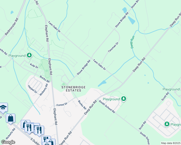 map of restaurants, bars, coffee shops, grocery stores, and more near 10 Ruhl Drive in Perkasie