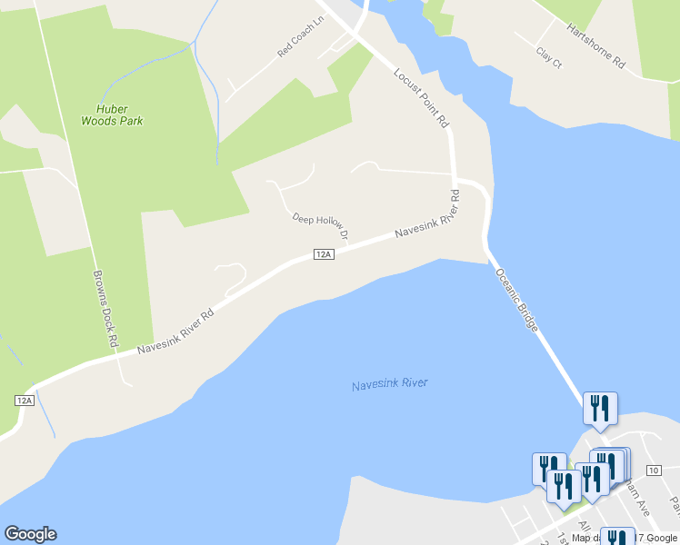 map of restaurants, bars, coffee shops, grocery stores, and more near 884 Navesink River Road in Rumson