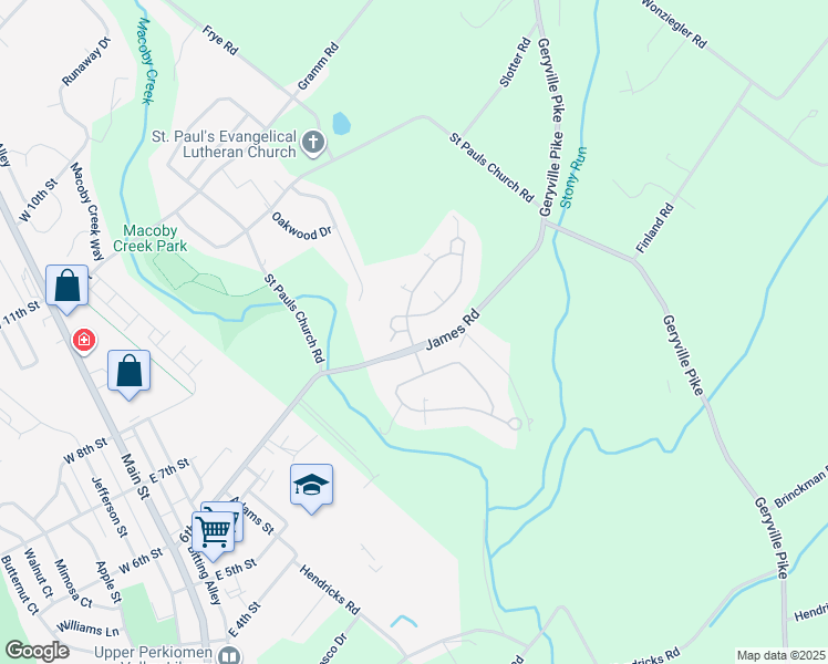 map of restaurants, bars, coffee shops, grocery stores, and more near 1001 Rose Drive in Pennsburg