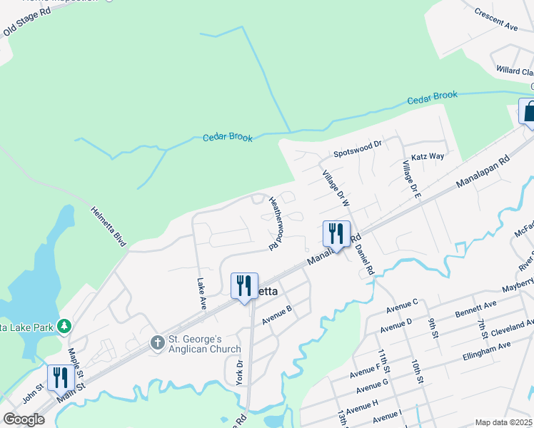 map of restaurants, bars, coffee shops, grocery stores, and more near 1912 Tanglewood Court in Helmetta