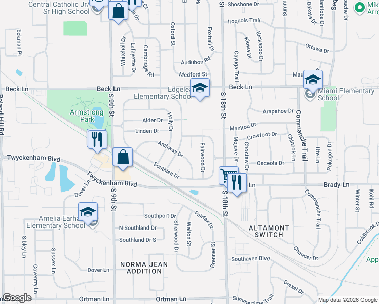 map of restaurants, bars, coffee shops, grocery stores, and more near 3016 Fairwood Drive in Lafayette