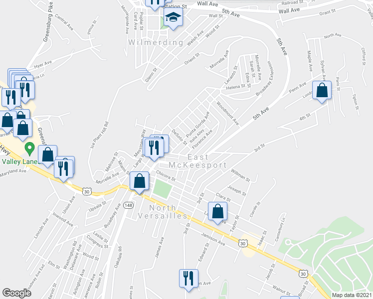 map of restaurants, bars, coffee shops, grocery stores, and more near 836 Punta Gorda Avenue in East McKeesport