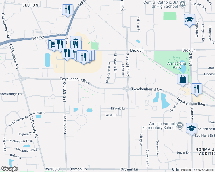 map of restaurants, bars, coffee shops, grocery stores, and more near 2915 Flagstone Way in Lafayette