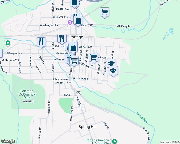 map of restaurants, bars, coffee shops, grocery stores, and more near 412 Mountain Avenue in Portage