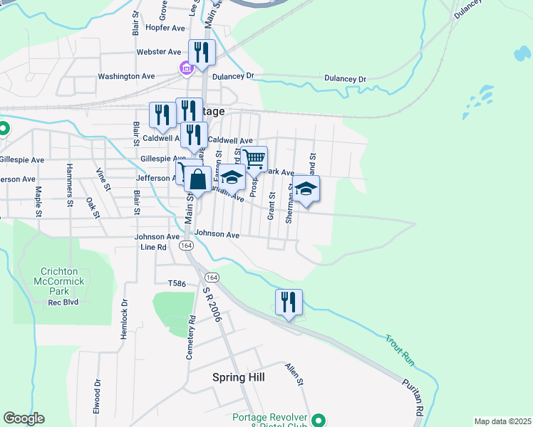 map of restaurants, bars, coffee shops, grocery stores, and more near 412 Mountain Avenue in Portage