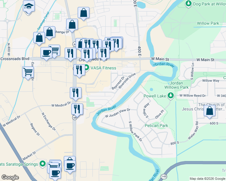 map of restaurants, bars, coffee shops, grocery stores, and more near 233 Baycrest Drive in Saratoga Springs