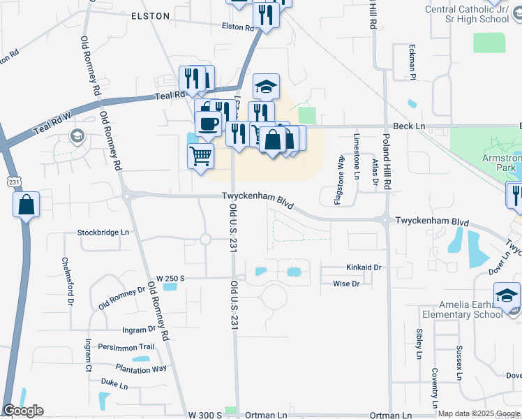map of restaurants, bars, coffee shops, grocery stores, and more near in Lafayette