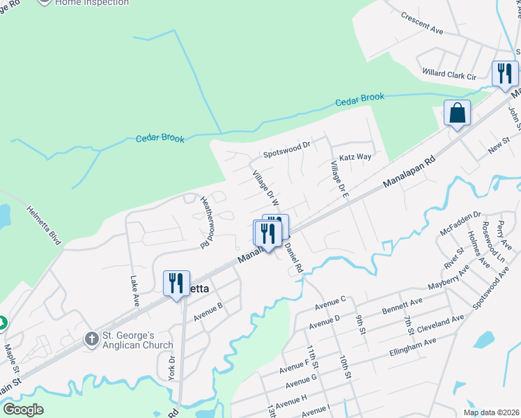 map of restaurants, bars, coffee shops, grocery stores, and more near 1406 Stoneridge Circle in Helmetta
