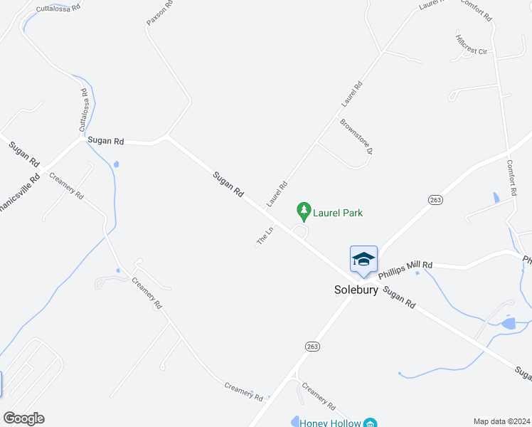 map of restaurants, bars, coffee shops, grocery stores, and more near 3281 North Sugan Road in New Hope