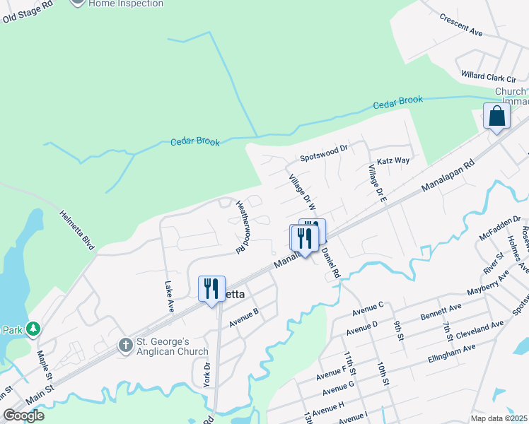 map of restaurants, bars, coffee shops, grocery stores, and more near 2304 Candlelight Court in Helmetta