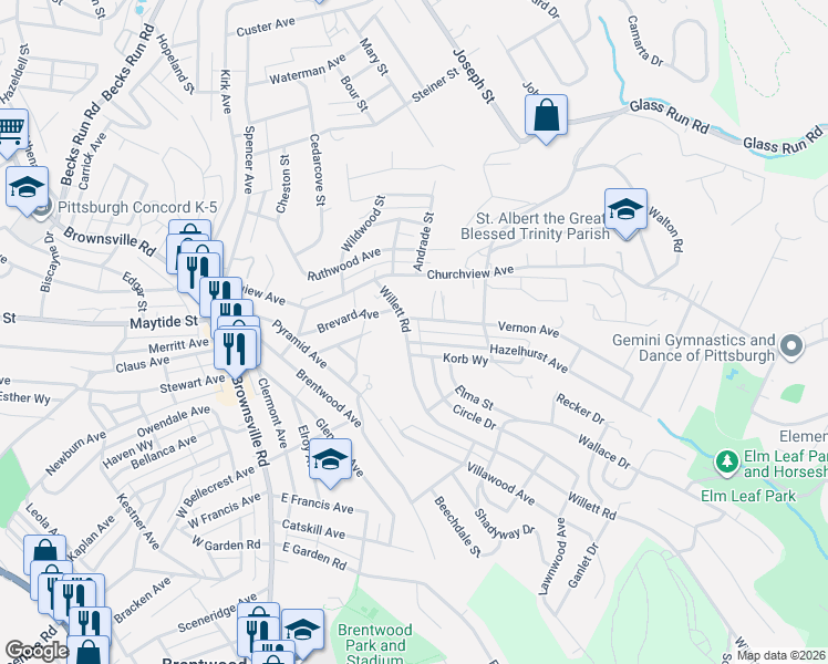 map of restaurants, bars, coffee shops, grocery stores, and more near 3005 Vernon Avenue in Pittsburgh