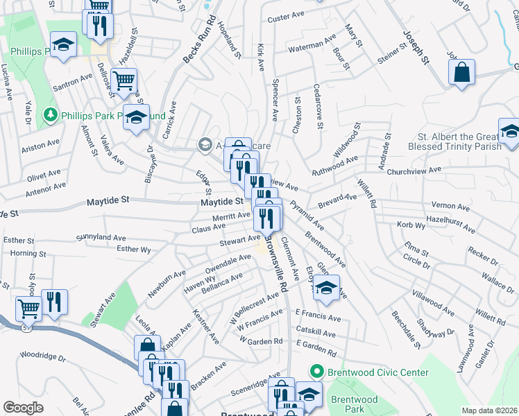 map of restaurants, bars, coffee shops, grocery stores, and more near in Pittsburgh