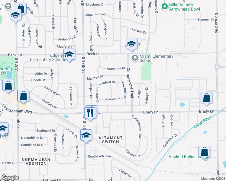 map of restaurants, bars, coffee shops, grocery stores, and more near 3004-3008 Chickasaw Lane in Lafayette