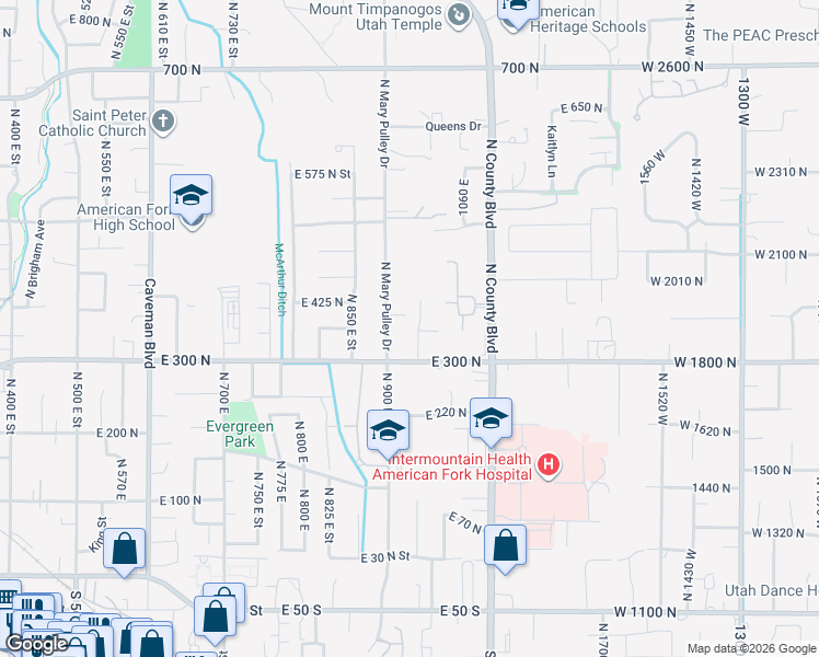 map of restaurants, bars, coffee shops, grocery stores, and more near 357 North 950 East in American Fork