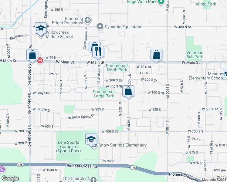 map of restaurants, bars, coffee shops, grocery stores, and more near 333 1575 West in Lehi